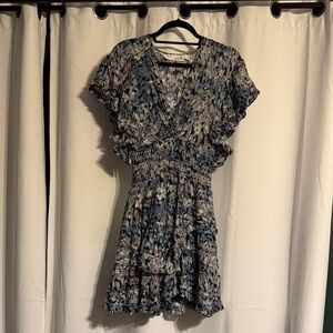 IRO Multicolor V neck Smocked Tiered Ruffle Mini Dress